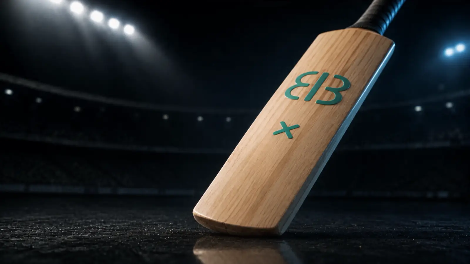 A cricket ball shattering a Bat x Ball bat under stadium floodlights